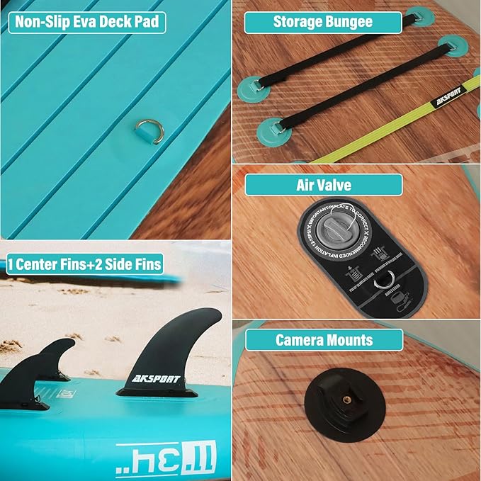 AKSPORT Inflatable Stand Up Paddle Board, SUP Board with All Accessories, Wide Stable Design, Non-Slip Deck, Inflatable Paddle Boards for Youth & Adult-StrideForce Fitness