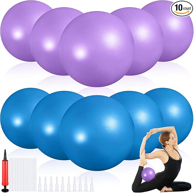 Aoriher 10 Pieces 9 Inch Exercise Pilates Ball Yoga Therapy Core Ball for Yoga Stability Barre Training Stretching Physical Posture Training Gym-StrideForce Fitness