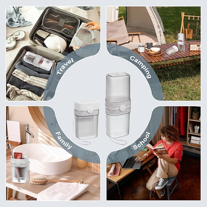 uxcell Travel Toothbrush Case Set, Leakproof Soap Holder with Lid and Portable Travel Toothbrush Holder for Bathroom, Gym, Business Trip, Camping (Light Grey)