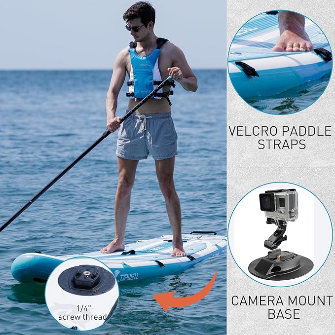 UPWELL 11’6”/11'2”/11'/10'8”/10'6”/10'2” Inflatable Stand Up Paddle Board with sup Accessories Including Backpack, Repairing Kits, Non-Slip Deck, Leash, 3 Fins, Paddle and Hand Pump-StrideForce Fitness