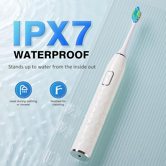 Sonic Electric Toothbrush for Adults - Deep Cleaning Teeth Whitening6 Replacement Brush Heads100-Day Battery5 Modes w/SensitiveIPX7 Waterproof (Color Options)