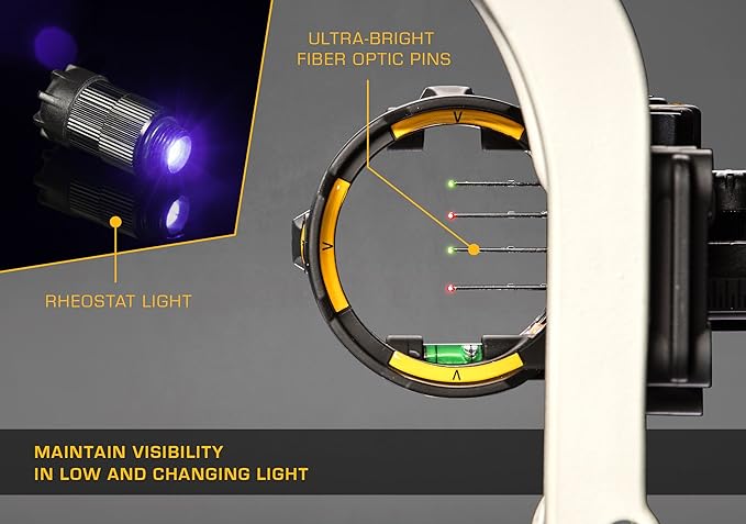 Trophy Ridge React H4 Bow Sight - 4 Pin Sight, Tool Less Windage and Elevation Adustability, 2nd Axis Leveling, Adjustable Click Light-StrideForce Fitness