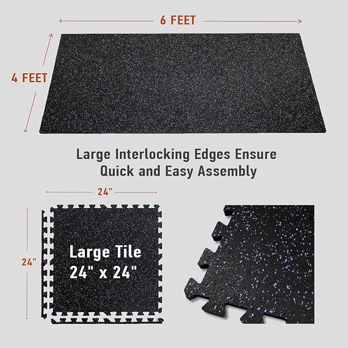 AIRHOP 0.56in Thick 24 Sq Ft Exercise Equipment Mats, 6 Tiles Upgraded Rubber Top with High Density EVA Foam, Large Interlocking Puzzle Gym Flooring for Home Gym, Heavy Weight Workout, 24 x 24in-StrideForce Fitness