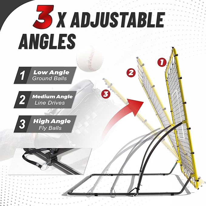 Heavy Duty Baseball Rebounder Net 4x4.5 FT Pitchback with 3 Adjustable Angles, Baseball and Softball Bounce Back Net for Ground, Line Drive, Fly Ball Return Settings Fielding Trainer-StrideForce Fitness