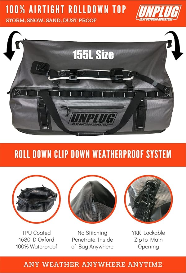UNPLUG Ultimate Adventure Bag | 1680D Heavy Duty Waterproof Bag | Large Travel Duffle Bag which can be Used for Camping, Motorcycling, Boating, or Hunting-StrideForce Fitness
