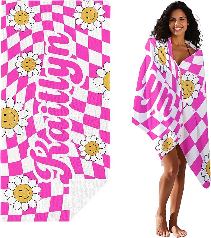 JML Personalized Beach Towel with Name, Custom Flower Beach Towel, Customized Microfiber Pool Towel, Quick Dry & Absorbent Swim Towel for Adult,Anniversary, Birthday, Summer Holiday,Vacation-StrideForce Fitness