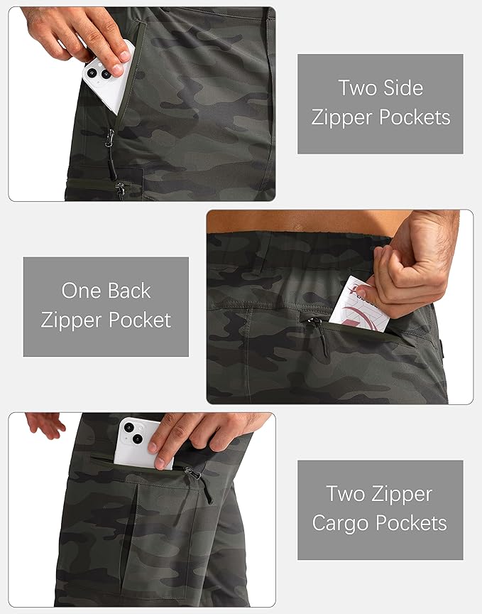 Pudolla Men's Hiking Cargo Shorts 9" Lightweight Outdoor Work Shorts for Men Travel Golf Camping Casual with 5 Zipper Pockets-StrideForce Fitness