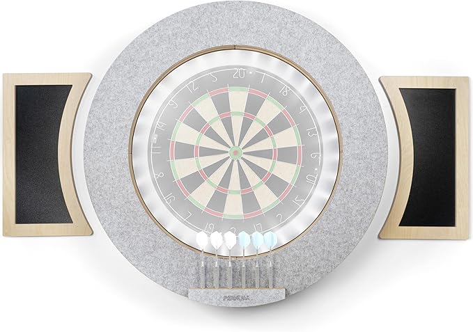 Dart Board Cabinet Set with LED Light; Bristle Dartboard, Built in LED Light, Darts and Chalkboards-StrideForce Fitness