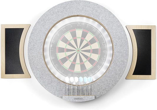 Dart Board Cabinet Set with LED Light; Bristle Dartboard, Built in LED Light, Darts and Chalkboards-StrideForce Fitness
