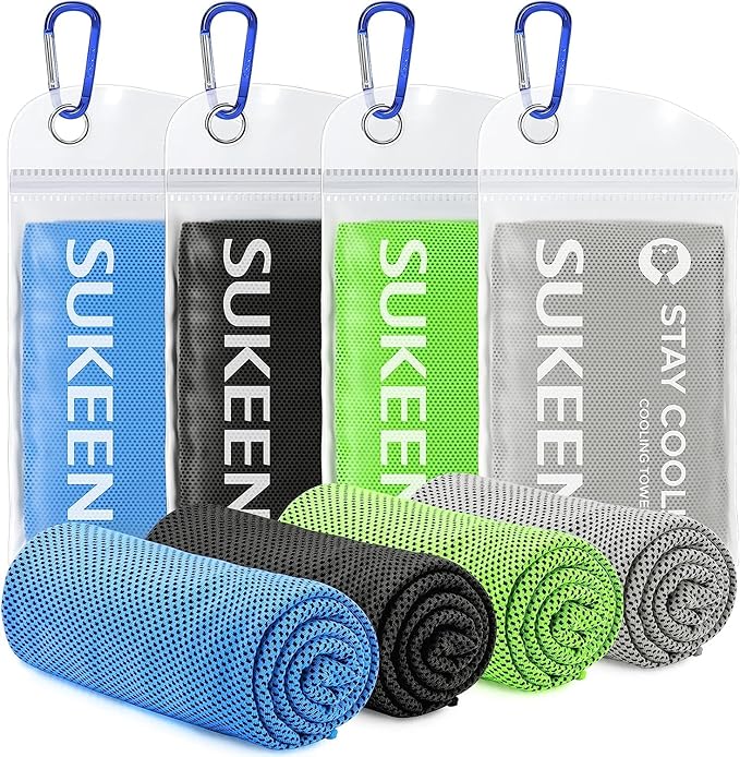 Sukeen 4Pack Cooling Towel (40"x12") for Neck and Face, Soft & Breathable Chilly Sports Towel, Quick-Drying Sweat Absorbing Cooling Neck Wraps with Cooling Tech. for Yoga, Sport, Running, Workout-StrideForce Fitness