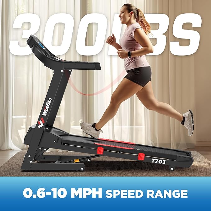 4.0HP Treadmill with 15% (8.5°) Auto Incline, 300LBS Capacity, 10 MPH Speed, 50''x18'' Wide Belt, APP, Bluetooth, Folding Treadmills for Home with 64 Programs, Pulse Monitor, BMI Calculation-StrideForce Fitness