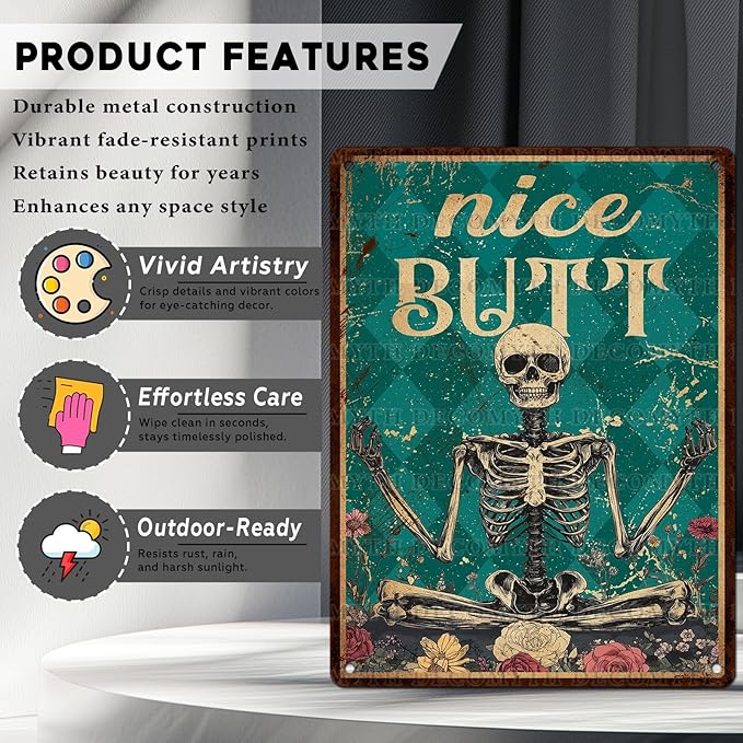 Skeleton Decor Tin Sign Retro Funny Skeleton Metal Sign for Bedroom Cafe Home Coffee Kitchen Bathroom Funny Wall Decor Art 12 * 16inch-StrideForce Fitness