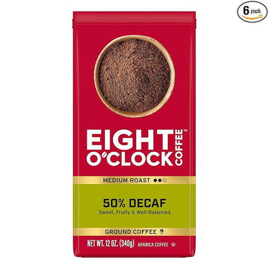 Eight O'Clock Coffee 50% Decaf Ground Coffee, Medium Roast, 12 Ounce (Pack of 6) - Half-Caf Coffee, Kosher Certified-StrideForce Fitness