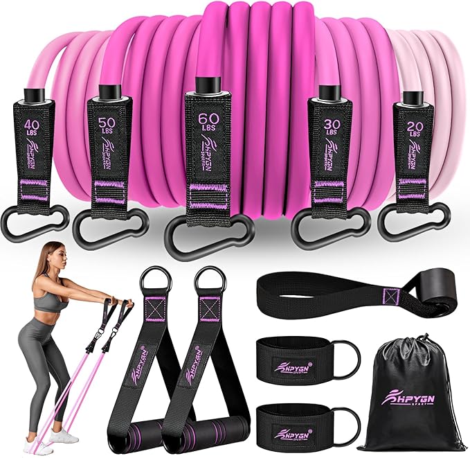 HPYGN Resistance Bands, Exercise Bands with Handles, Fitness Bands, Workout Bands with Door Anchor and Ankle Straps, for Heavy Resistance Training, Physical Therapy, Shape Body, Yoga, Home Workout Set-StrideForce Fitness
