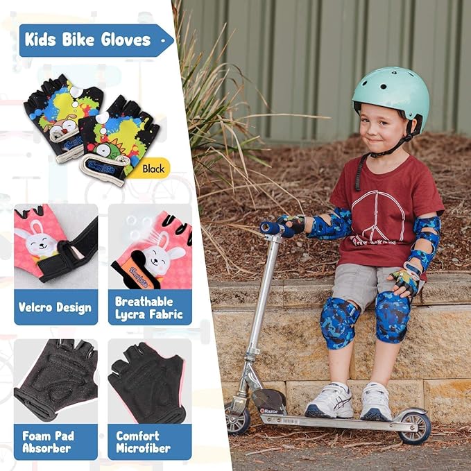 Soft-Style Kids Knee and Elbow Pads with Bike Gloves, Flexible Impact-Resistant Gear for Ages 2-11, Designed for Balance Bikes, Roller-Skating, and Skateboarding-StrideForce Fitness