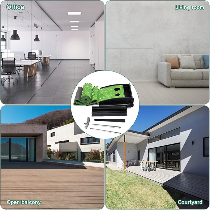 Golf Putting Green Mat with Putter and 6 Balls, Putting Practice Mat with Auto Ball Return for Home, Office, Backyard, Indoor, Outdoor Use-StrideForce Fitness