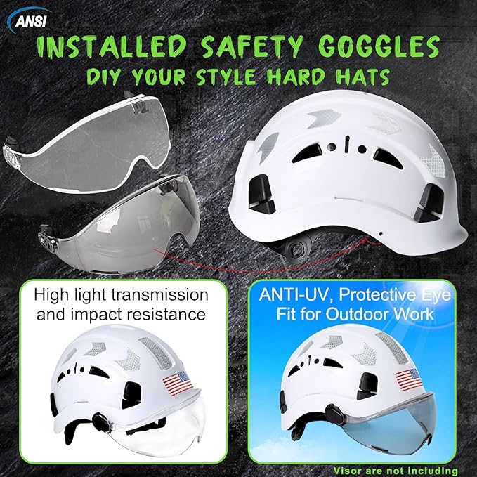 AOLAMEGS Construction Safety Hard Hat - ANSI Z89.1 Type Ι OSHA Approved Safety Helmets with Chin Straps Lightweight Reflective Vented ABS Hard Hats For Men Women Industrial Workwear 6-point Suspension-StrideForce Fitness