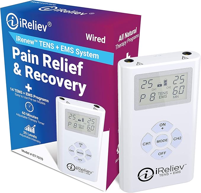iReliev TENS + EMS Combination Unit Muscle Stimulator for Pain Relief & Arthritis & Muscle Strength with Backlit Display-StrideForce Fitness