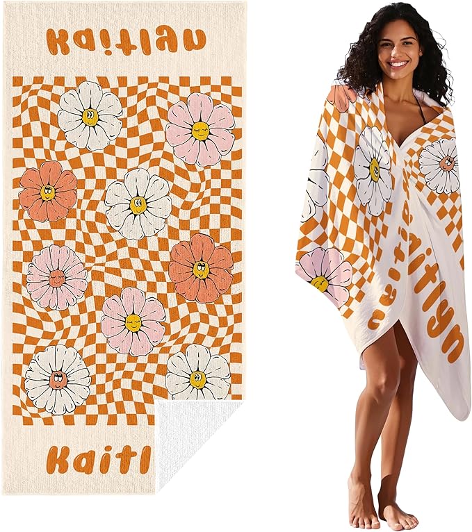 JML Personalized Beach Towel with Name, Custom Flower Beach Towel, Customized Microfiber Pool Towel, Quick Dry & Absorbent Swim Towel for Adult,Anniversary, Birthday, Summer Holiday,Vacation-StrideForce Fitness