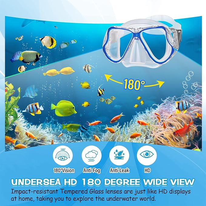 Greatever Dry Snorkel Set,Panoramic Wide View,Anti-Fog Scuba Diving Mask,Professional Snorkeling Gear-StrideForce Fitness