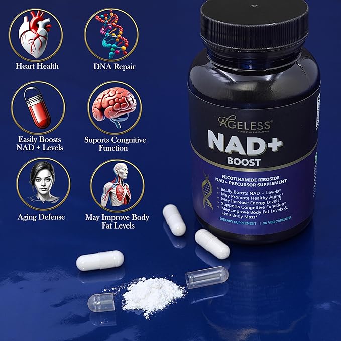 Ageless NAD Supplements for Women & Men | High Purity 300mg Nicotinamide Riboside Chloride | NMN Supplement for Anti-Aging | Support Energy, Focus, Body Fat and Cognitive Function - 90 Count-StrideForce Fitness