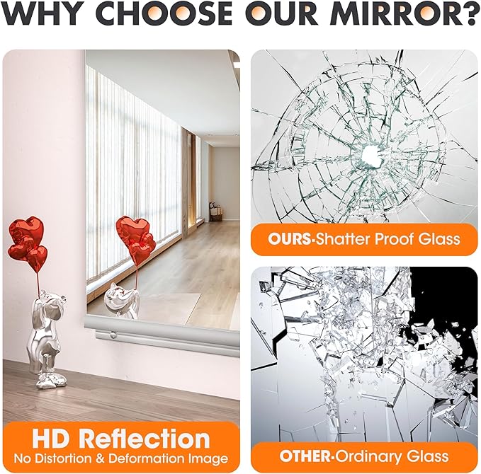 Hasipu Home Gym Mirror 55" L x 17" W - 2PCS Large Full Body Mirror for Yoga, Wall-Mounted Mirrors for Fitness, Garage, Dance Studio, 0.16in Tempered Glass Frameless-StrideForce Fitness