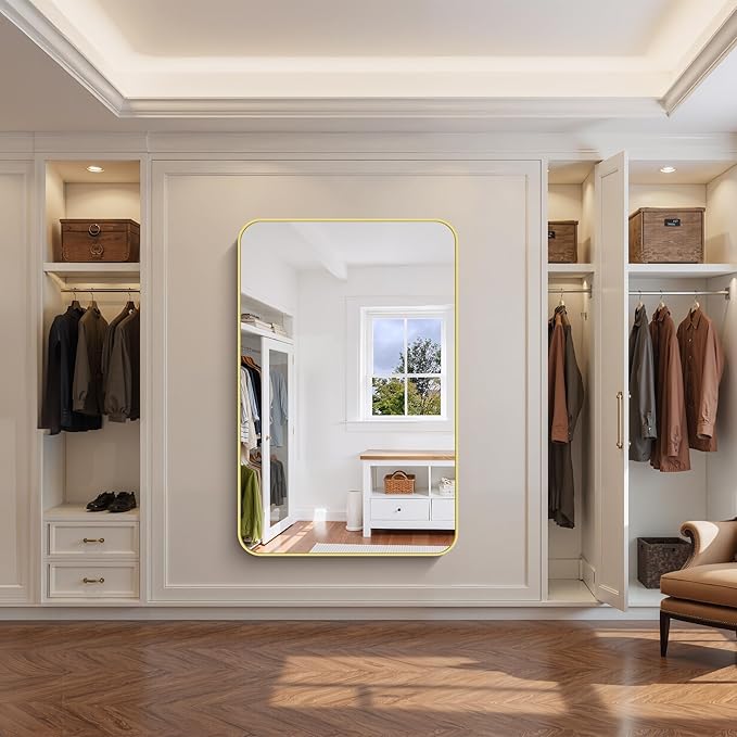 FORBATH 55x36 Inch Gold Bathroom Mirror for Over Sink, Large and Wide Rectangular Wall Mirror with Metal Frame, Rounded Corners for Bathroom, Bedroom, Entryway Decor (Horizontal or Vertical)-StrideForce Fitness