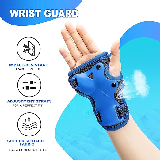 2PM SPORTS Knee Pads for Kids, Wrist Guards Knee and Elbow Pads Set with Drawstring Bag, Protective Gear Set for Girls Boys Roller Skating Cycling Skateboard - Blue Medium-StrideForce Fitness