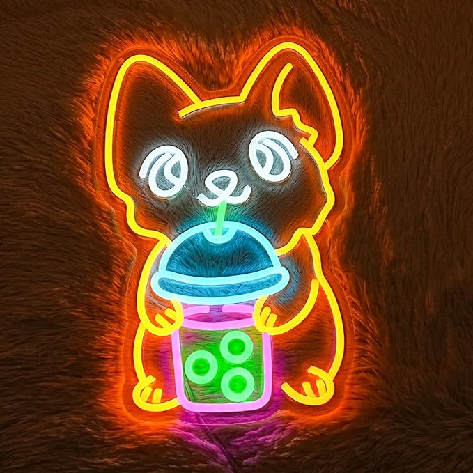 Corgi Neon Sign Bubble Tea Neon Light for Wall Decor Colorful Neon Sign Dog Neon Signs for Bedroom Dessert Coffe Shop Store Business Wall Decoration-StrideForce Fitness