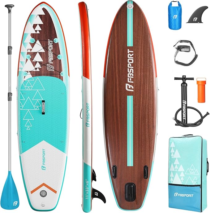FBSPORT 11' Premium Stand Up Paddle Board, Yoga Board with Durable SUP Accessories & Carry Bag | Wide Stance, Surf Control, Non-Slip Deck, Leash, Paddle and Pump for Youth & Adult-StrideForce Fitness