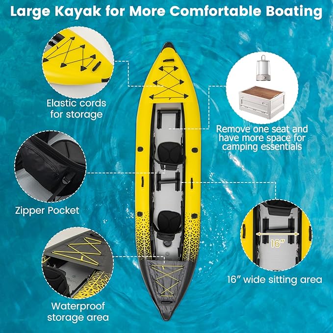 S AFSTAR Inflatable Kayak, 2 Person Canoe with 507 lbs Capacity, Drop-Stitch Floor, All Accessories & Carry Bag, 12.5 ft Large Sit in Tandem Kayak for Fishing, Camping & Exploring for Adults-StrideForce Fitness