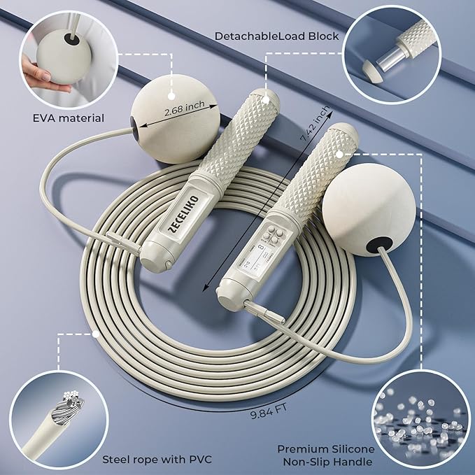 Smart Jump Rope with LED Display and Jump Counter, Weighted Cordless Design for Home Gym & HIIT, Adjustable Steel Wire for Fitness, Tracks Jumps, Calories & Time, for Men, Women & Kids-StrideForce Fitness