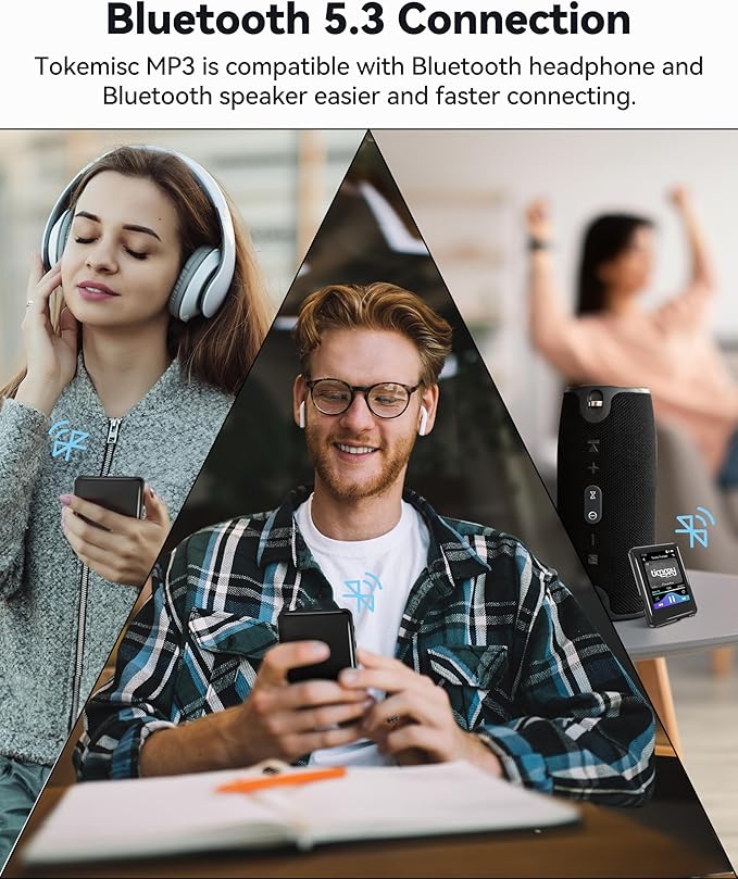 MP3 Player with Bluetooth 5.3,Tokemisc 16GB Full Touchscreen Kids Portable Music Device with Speaker,FM Radio,E-Book,Built-in Micro SD Card Slot,Earphones Included,Max 512GB Expand-StrideForce Fitness