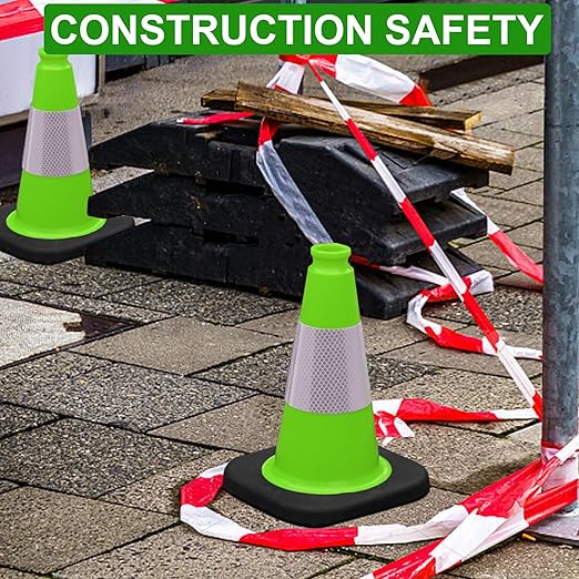 OrangeStar 12" Traffic Cones 6-Pack, Green Safety Cones with Reflective Collar & Heavy Duty Base for Driving Practice, Parking Lots, Roadwork, Construction, Indoor & Outdoor Use-StrideForce Fitness