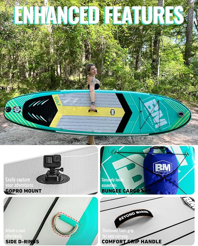 BM Paddle Board Inflatable Stand Up Paddle Board, SUP Paddleboard for Adult, Premium Accessories | Non-Slip EVA Deck & Foam Handles, Camera Mount, Double Action Pump, 85L Travel Backpack-StrideForce Fitness
