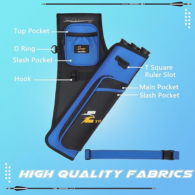 SUNYA Archery Hip Quiver for Arrows. Includes 3 Tubes Arrow Holder, Accessories Pockets and Waist Belt. Fit for Compound and Recurve Bow Practice.-StrideForce Fitness