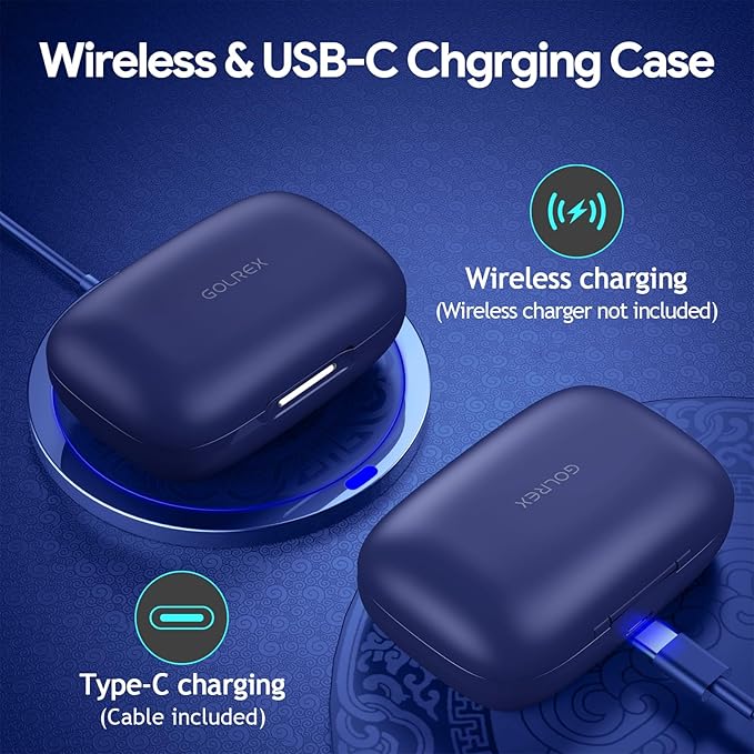 GOLREX Active Noise Cancelling Ear Buds Wireless Earbuds Bluetooth Headphones with 80H Playtime LED Display Wireless Charging Case, Over-Ear Hooks Earbud for Sports Running Gym Workout Blue-StrideForce Fitness
