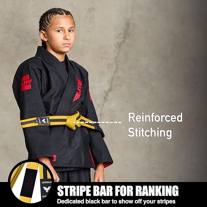 Elite Sports Kids Brazilian Jiu Jitsu Belts Preshurunk Martial Arts Youth BJJ Belts for Girls & Boys with BJJ Ranking Stripes-StrideForce Fitness