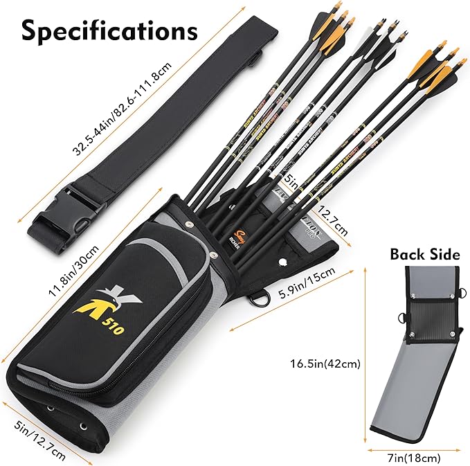 SUNYA X510 Field & Competition Hip Arrow Quiver | 3-Slot Noise-Free Archery Quiver with Sturdy Storage System (42x18cm)-StrideForce Fitness