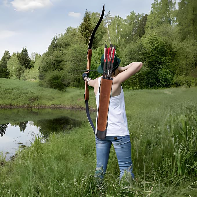 DAPace Leather Arrow Quiver for Recurve Bow/Compound Bow, 20 Inch Back Archery Quiver, Quiver Arrow Holder Holds Up to 36 Arrows, Brown-StrideForce Fitness