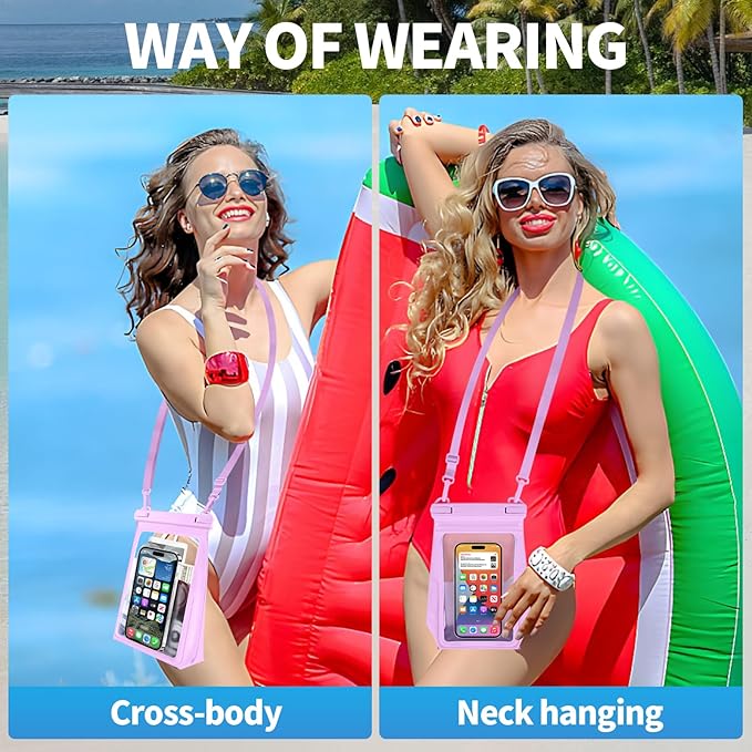 Large Floating Waterproof Phone Pouch, Cell Phone Dry Bag for iPhone 16 15 14 13 Pro Max Galaxy Google All Phones, IPX8 Waterproof Bag for Beach Vacation Purple-StrideForce Fitness