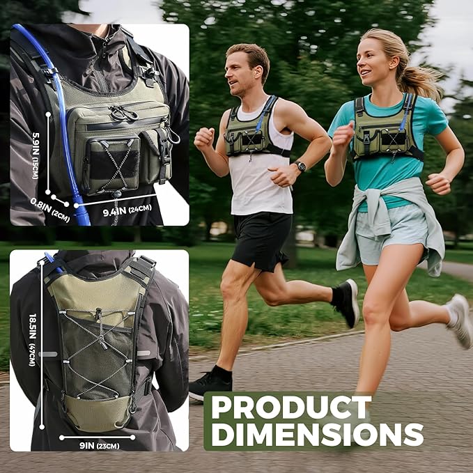 USA Original Patent Running Hydration Vest Backpack, Lightweight Chest Pack with 2.0L Water Bladder Bag Daypack for Hiking Running Cycling Race Marathon for Women Men-StrideForce Fitness