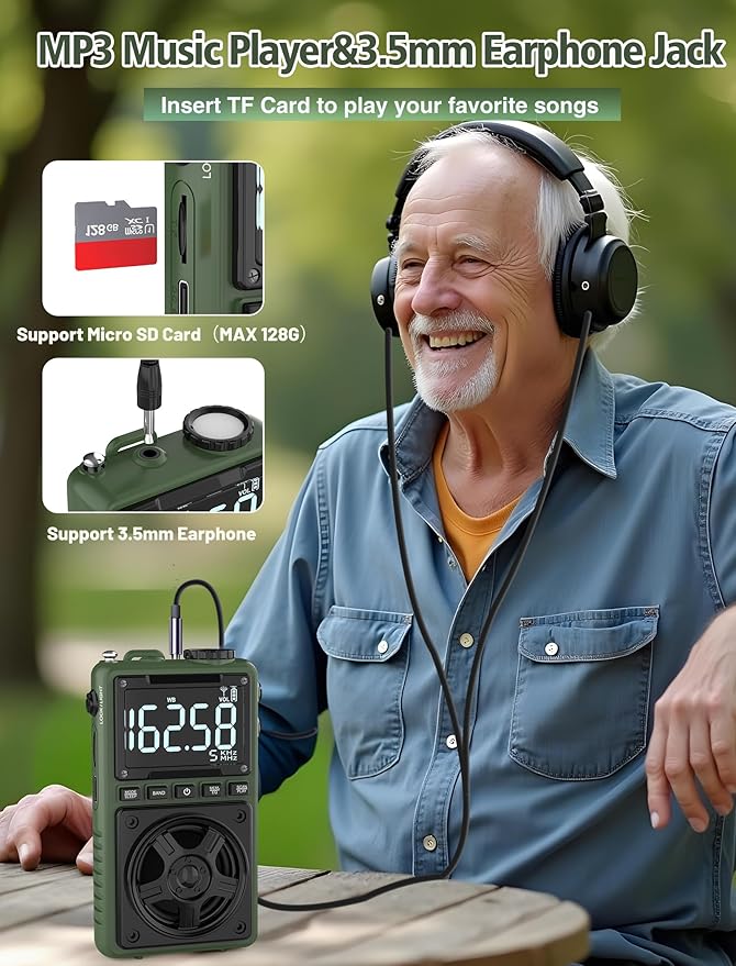 Bluetooth AM FM Shortwave Radio with NOAA Weather Alert,1250mAh Rechargeable Portable Pocket Radio with Best Reception,5W Big Speaker, Digital Tuner and Earphone,Support SD Card and USB MP3 Player-StrideForce Fitness