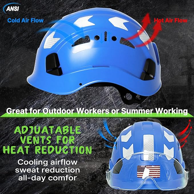 AOLAMEGS Construction Safety Hard Hat - ANSI Z89.1 Type Ι OSHA Approved Safety Helmets with Chin Straps Lightweight Reflective Vented ABS Hard Hats For Men Women Industrial Workwear 6-point Suspension-StrideForce Fitness