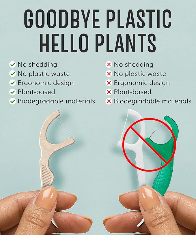 Floss Picks Biodegradable (100pcs) - Plant Based Dental Floss Picks, Natural Flossers for Adults & Kids, Nontoxic Vegan Tooth Pick Flossers & Eco Floss Sticks - Double Thread Charcoal