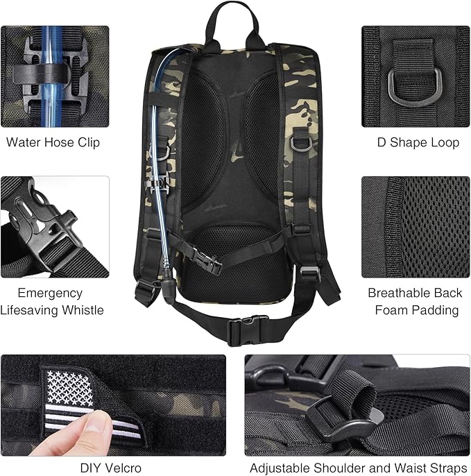 GENILU Tactical Hydration Backpack with 3L Water Bladder, Lightweight Molle Water Backpack Daypack for Men Women-StrideForce Fitness