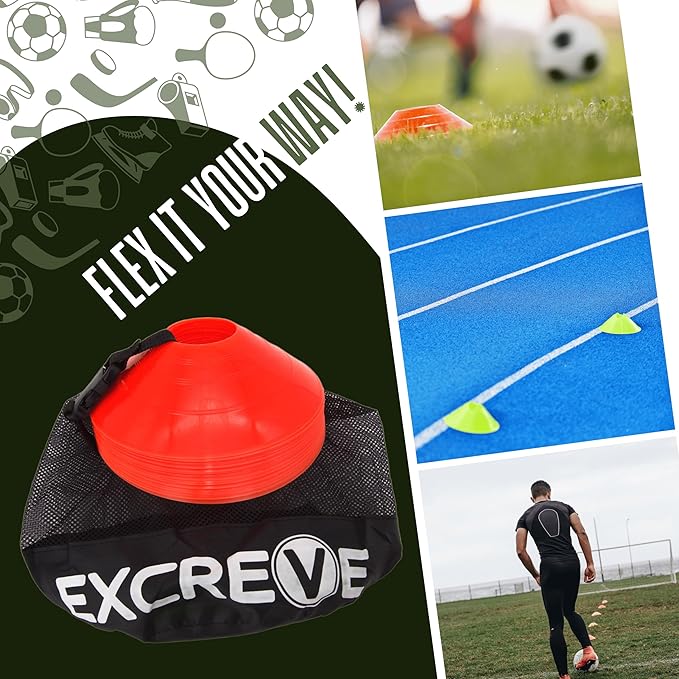 Agility Soccer Cones with Carry Bag for Sports Training - Set of 24 & 50 Orange Soccer Cones for Training Football, Basketball, Fitness - Outdoor & Indoor Drill - Coaching Practice Equipment-StrideForce Fitness