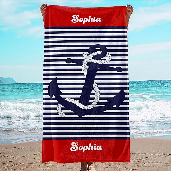 JML Personalized Beach Towel with Name, Custom Anchor Beach Towel, Customized Microfiber Pool Towel, Quick Dry & Absorbent Swim Towel for Adult,Anniversary, Birthday, Summer Holiday,Vacation-StrideForce Fitness
