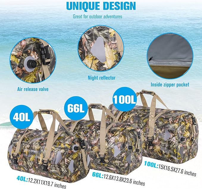 WILD HEART Waterproof Motorcycle Duffel Bag PVC500D Double-bottom With Rope Straps and Inner Pocket 40L 66L 100L for Kayaking, Camping, Boating,Motorcycle-StrideForce Fitness