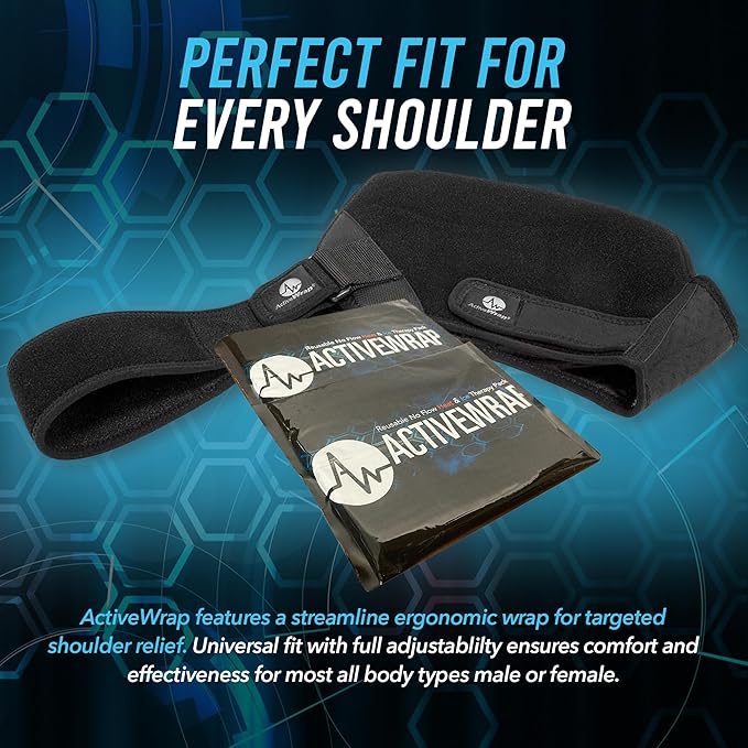 ActiveWrap Shoulder Ice Pack Wrap, With 2 Reusable Heat & Ice Packs for Shoulder Pain Relief, Rotator Cuff Cold Therapy, Adjustable Compression Straps, Post-surgery Must-have, Small/Medium-StrideForce Fitness